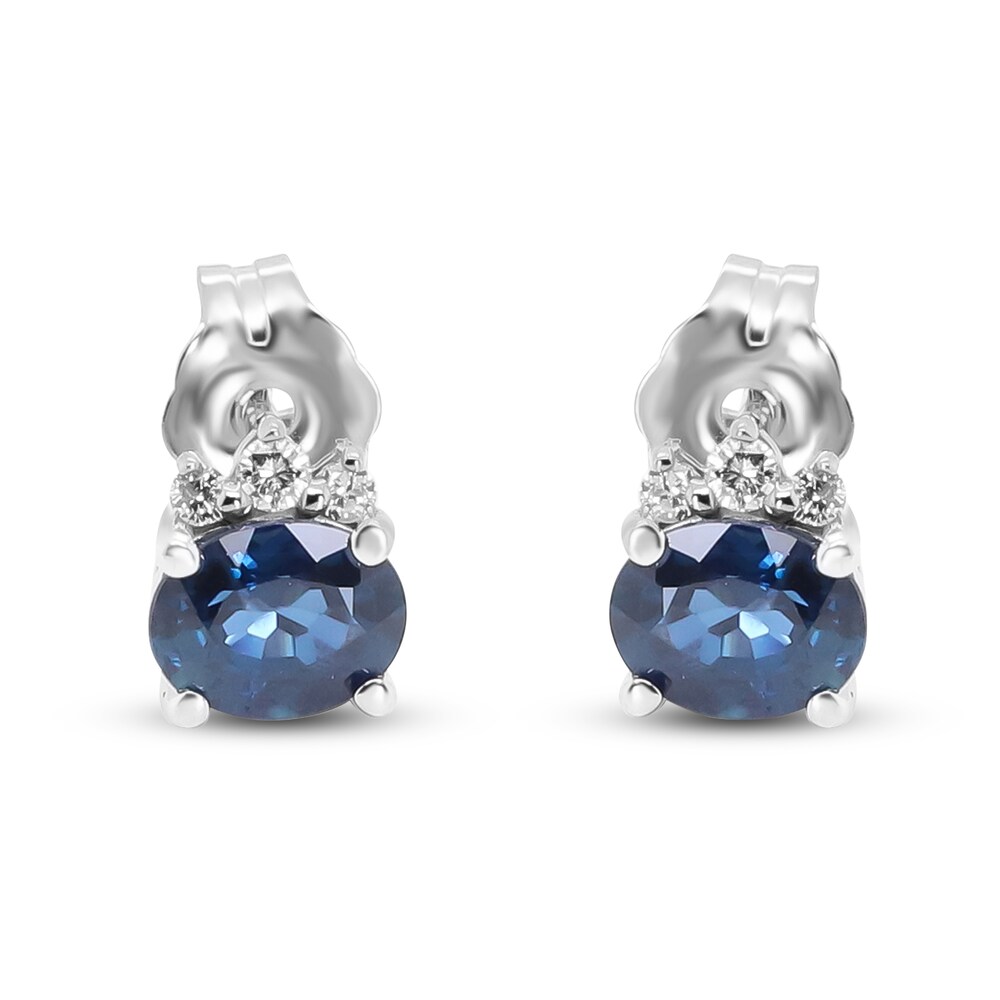 Natural Blue Sapphire Stud Earrings 1/20 ct tw Diamonds 14K White Gold qYKGXLas