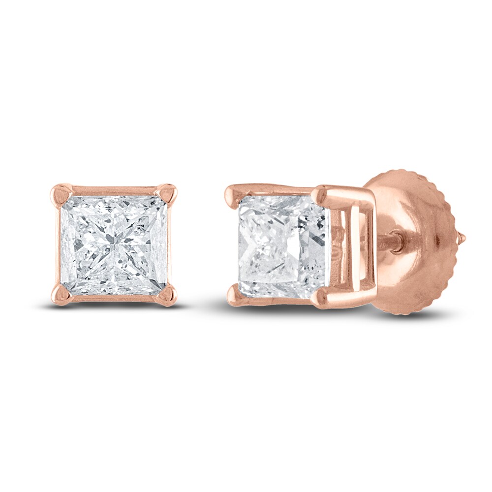 Diamond Solitaire Stud Earrings 1-1/4 ct tw Princess 14K Rose Gold (I2/I) qaVKWN5f