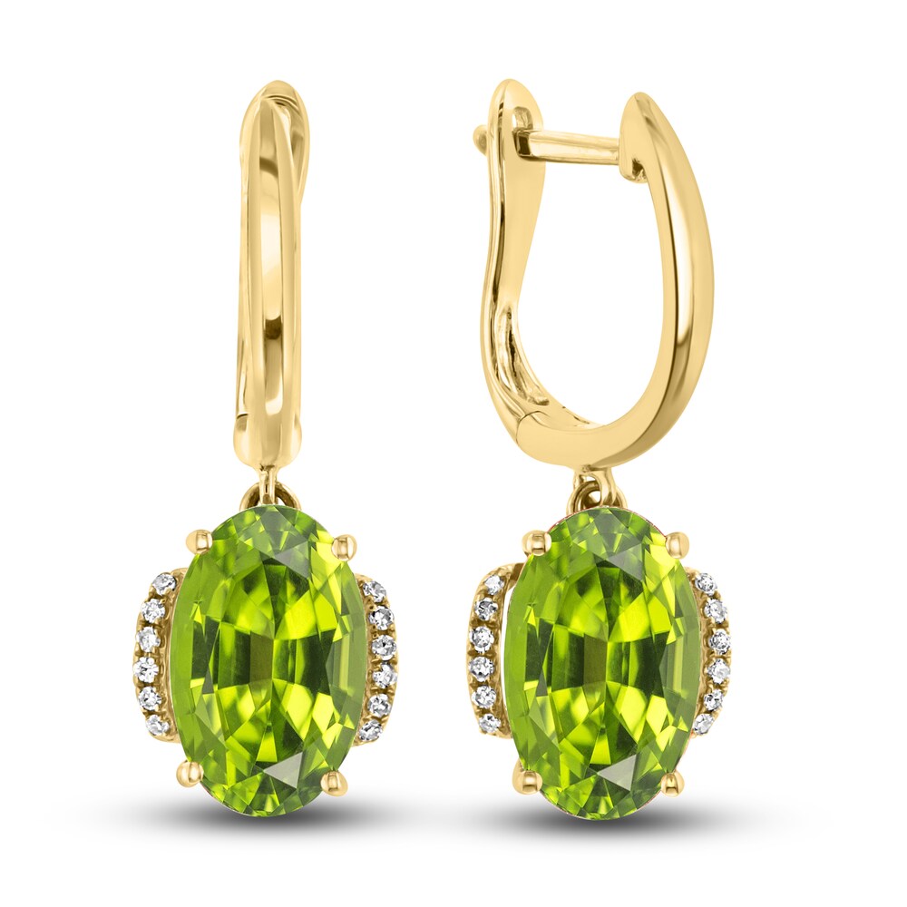 LALI Jewels Natural Peridot Earrings 1/15 ct tw Diamonds 14K Yellow Gold qclGMLqz