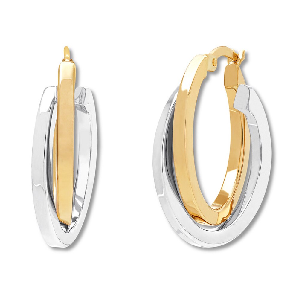 Double Hoop Earrings 14K Two-Tone Gold qg45IGqt