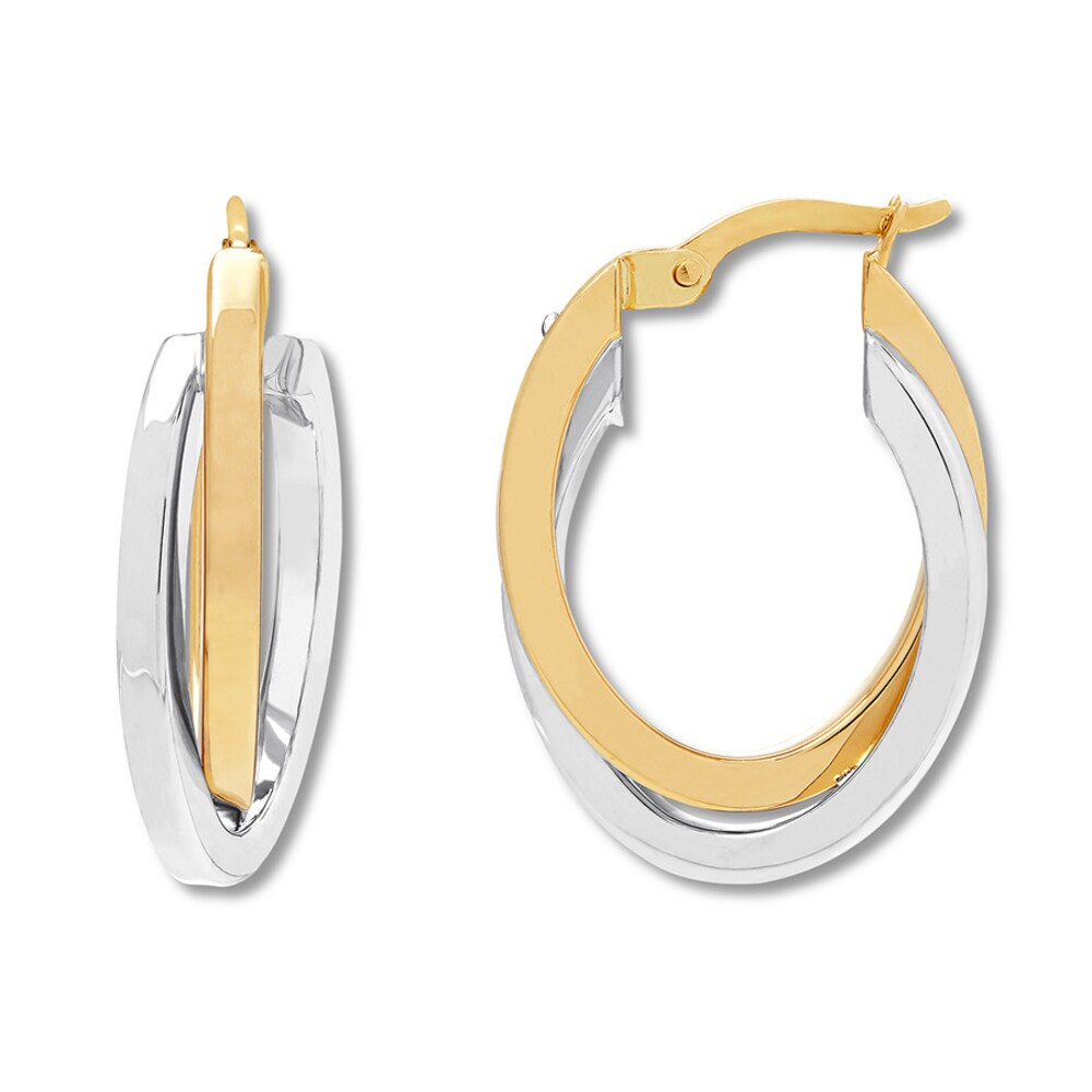 Double Hoop Earrings 14K Two-Tone Gold qg45IGqt