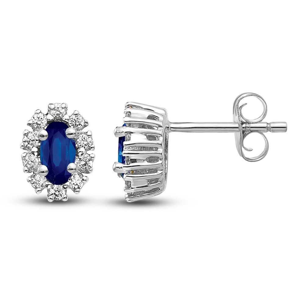 Natural Blue Sapphire Stud Earrings 1/5 ct tw Diamonds 14K White Gold qkoIcd1s