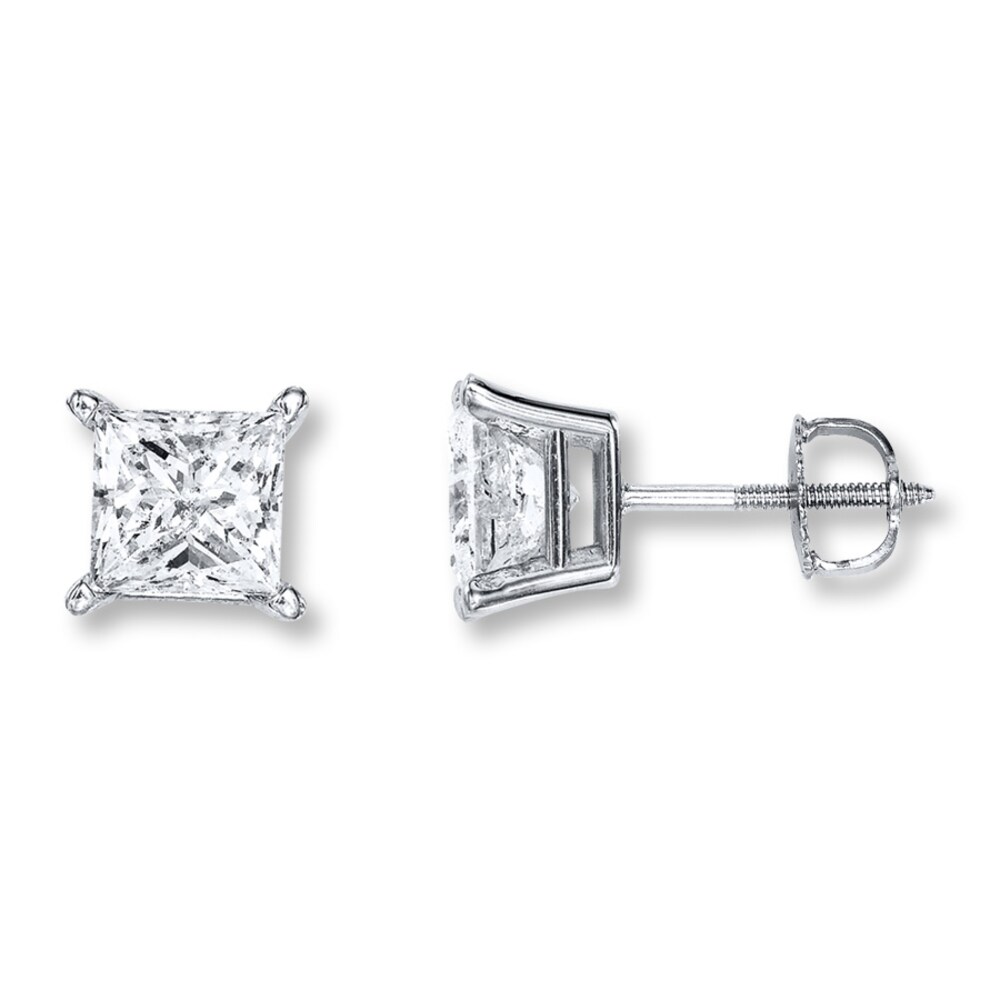 Diamond Solitaire Earrings 2 ct tw Certified Princess 18K White Gold (I1/I) qmooNpmu [qmooNpmu]