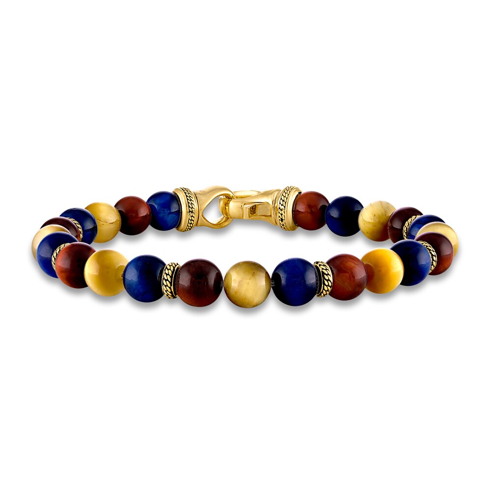 1933 by Esquire Men's Natural Quartz Bead Bracelet 18K Yellow Gold-Plated Sterling Silver 8.75" qmq3Auo5