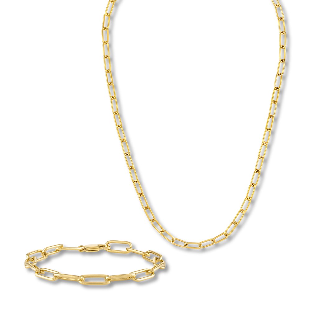 Paperclip Chain Necklace/ Set Yellow Ion-Plated Stainless Steel 18" qs9Ot3mc