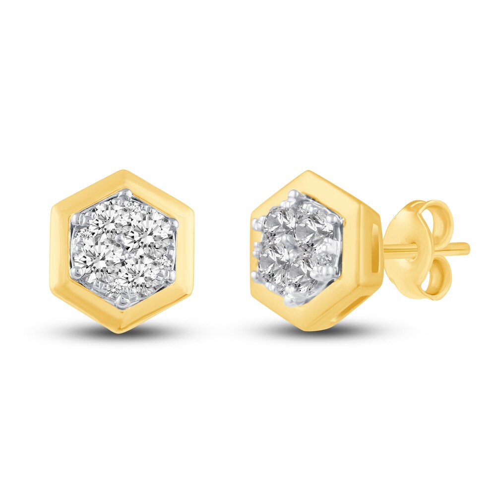 Diamond Hexagon Earrings 1/2 ct tw Round 10K Yellow Gold qsUG1mLP