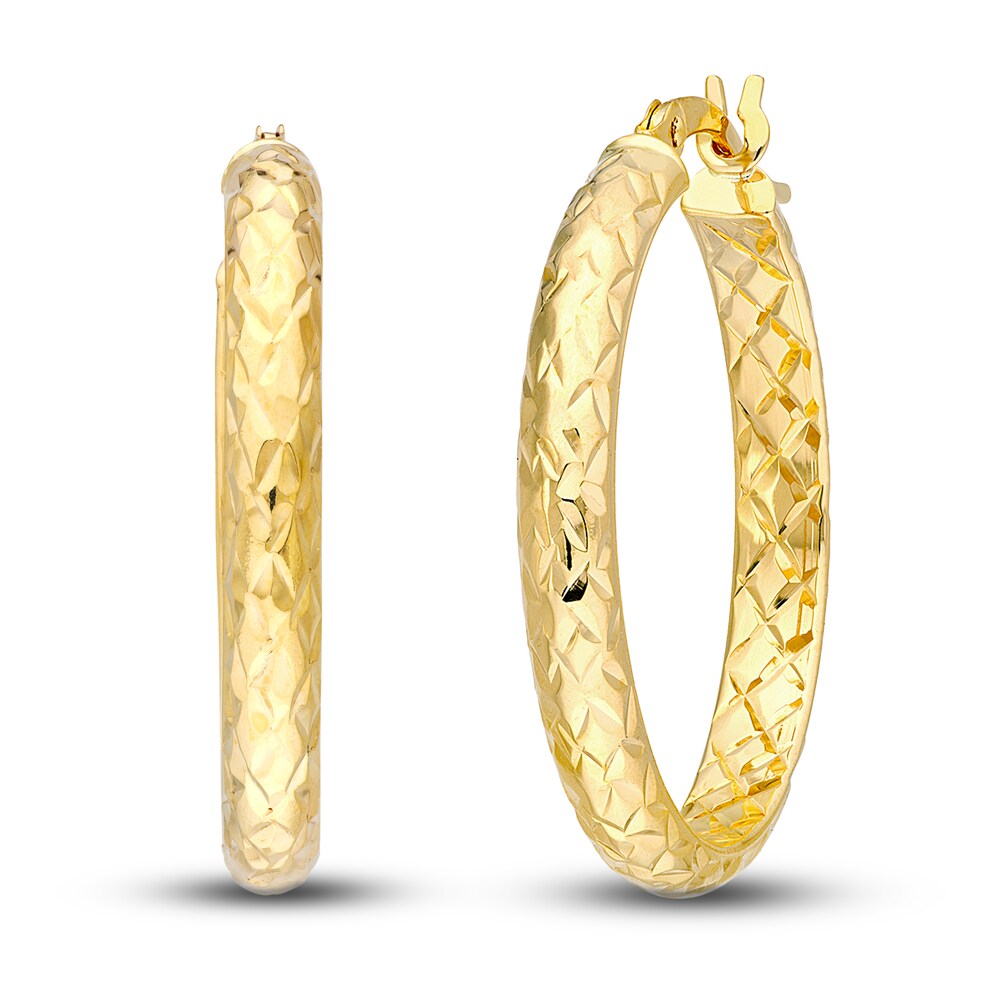 Diamond-Cut In/Out Hoop Earrings 14K Yellow Gold 25mm qx1v8oo7