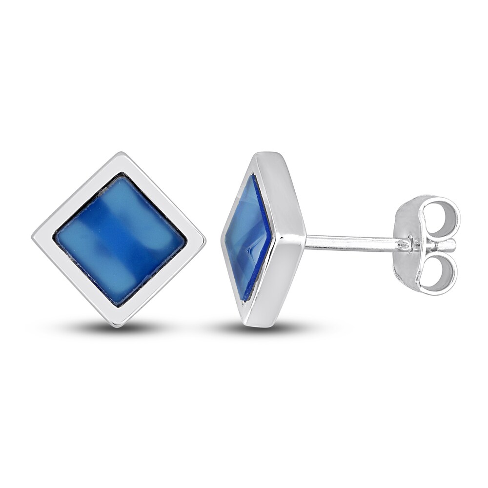 Men\'s Natural Blue Agate Stud Earrings Sterling Silver r9G0IVZQ [r9G0IVZQ]