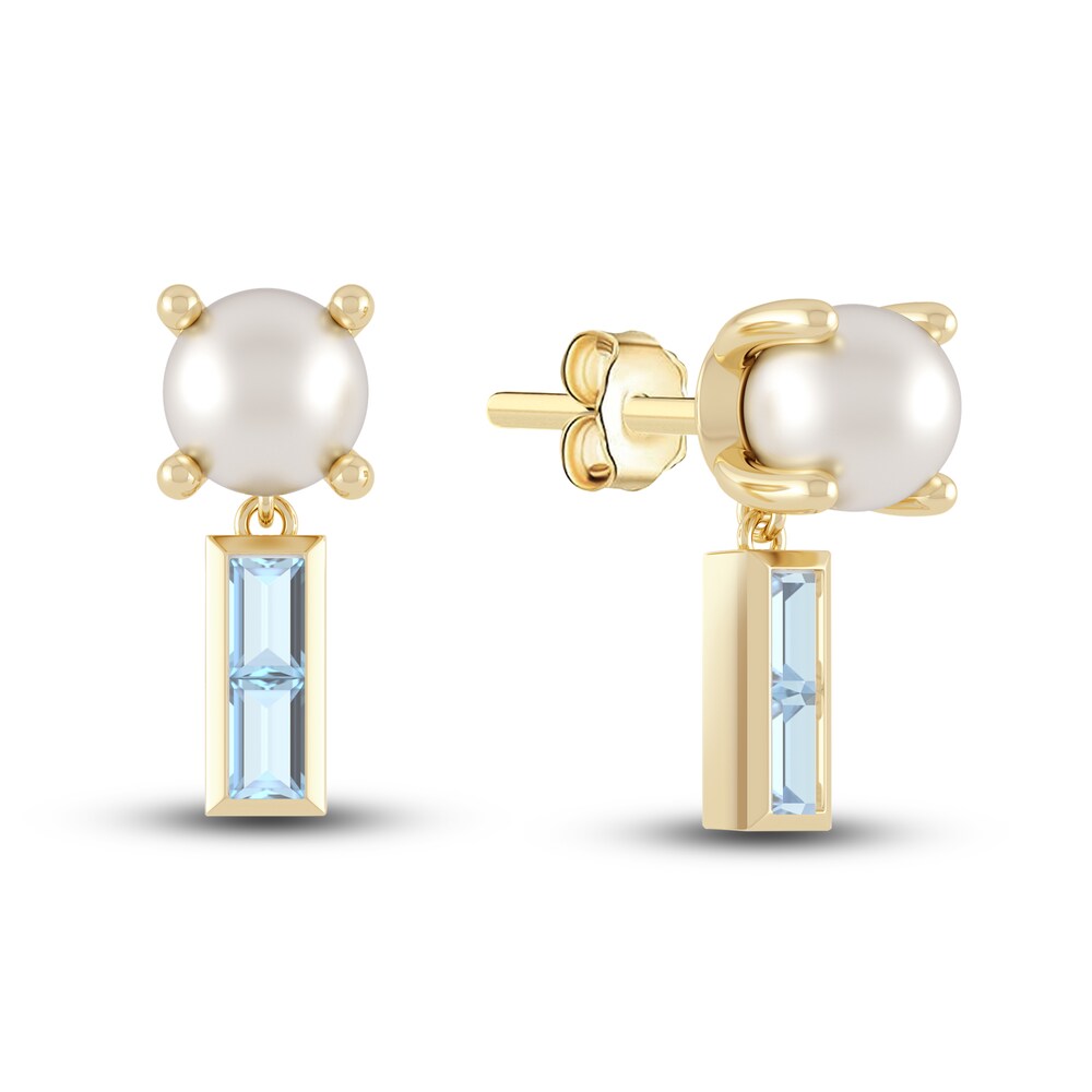 Juliette Maison Natural Aquamarine Baguette and Cultured Freshwater Pearl Earrings 10K Yellow Gold r9y9JSSG