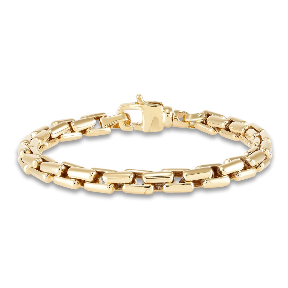 Italia D\'Oro Men\'s Square Link Chain Bracelet 14K Yellow Gold 8.5\" rFKHAJWf