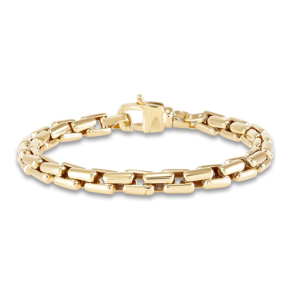 Italia D'Oro Men's Square Link Chain Bracelet 14K Yellow Gold 8.5" rFKHAJWf