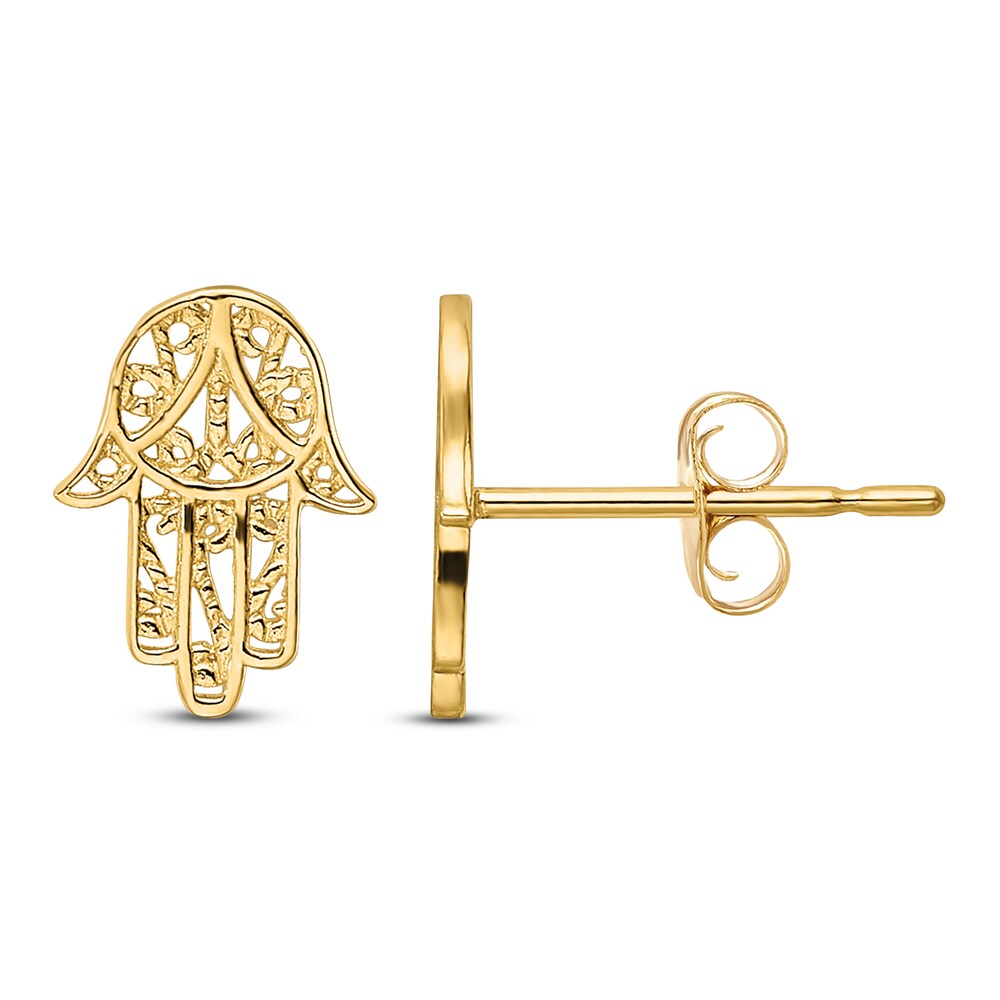 Hamsa Stud Earrings 14K Yellow Gold rXlsi90m