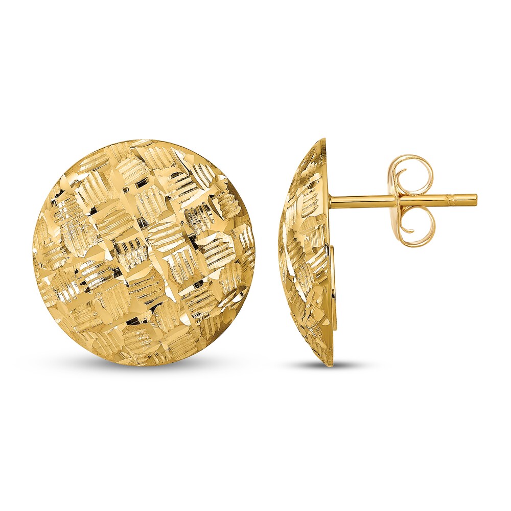 Diamond-cut Button Stud Earrings 14K Yellow Gold reM3ejJO