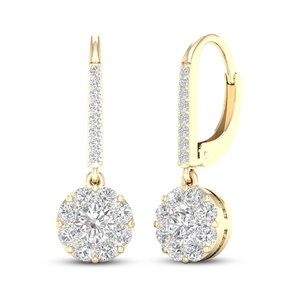 Diamond Dangle Earrings 1 1/10 ct tw Round 14K Yellow Gold rfI7nsu1