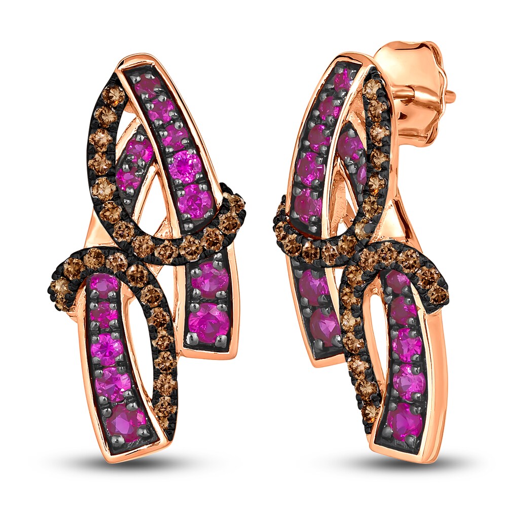 Le Vian Wrapped In Chocolate Natural Pink Sapphire Earrings 1/3 ct tw Diamonds 14K Strawberry Gold rmB9rkoh