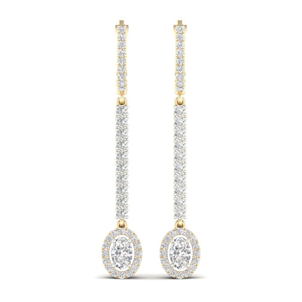 Lab-Created Diamond Dangle Earrings 1-1/2 ct tw Oval/Round 14K Yellow Gold rnbWBcQQ