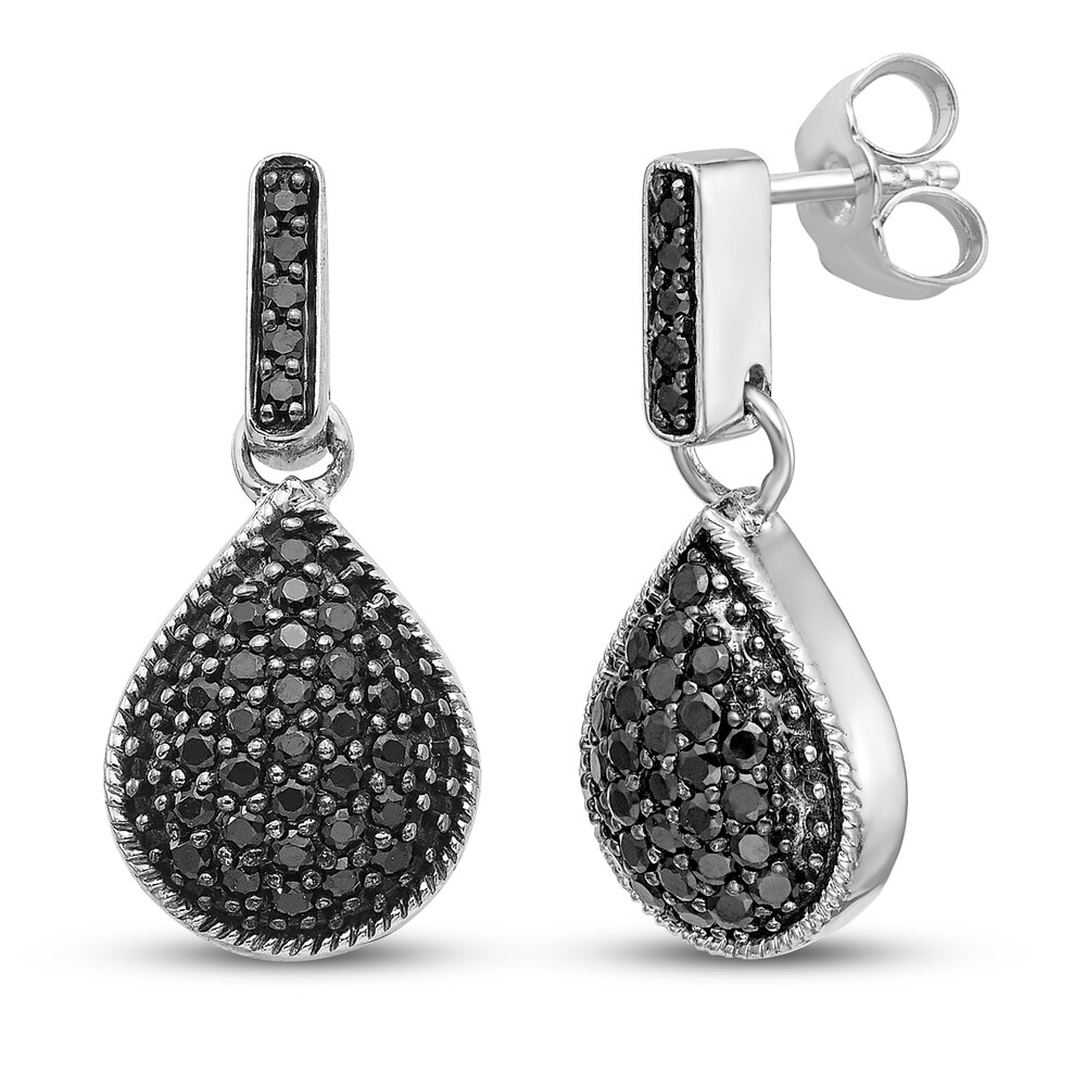 Black Diamond Teardrop Dangle Earrings 1/2 ct tw Round 14K White Gold s6XuNFYQ