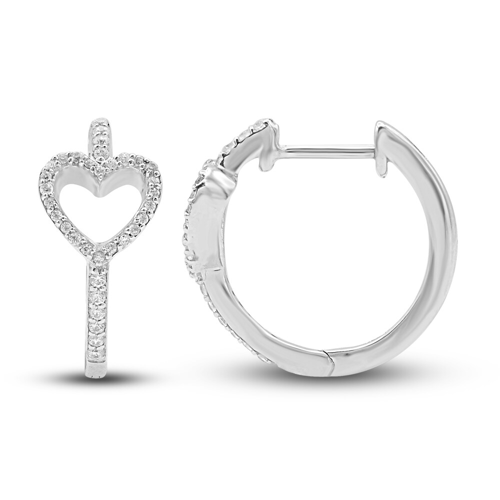 Diamond Heart Hoop Earrings 1/5 ct tw Round 14K White Gold s7fMW8e1