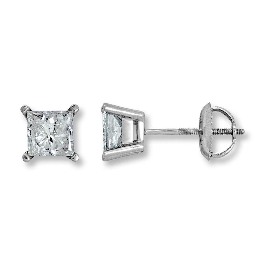 Certified Diamond Earrings 3/4 ct tw Princess-cut 18K White Gold (I1/I) s8V30vfD