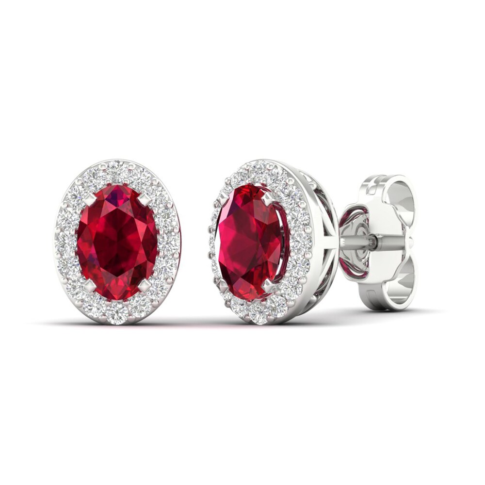 Lab-Created Ruby & Lab-Created White Sapphire Stud Earrings 10K White Gold s8it9tWj