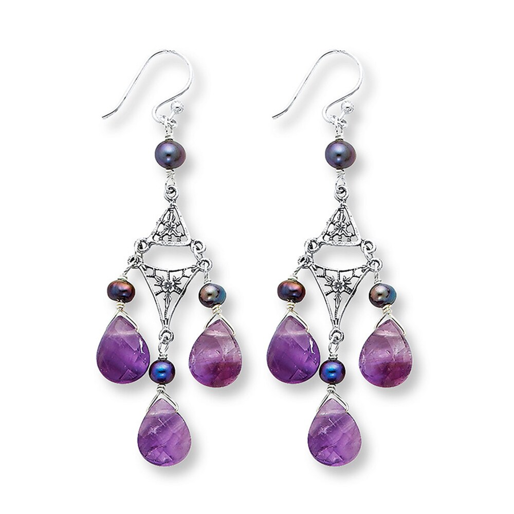 Chandelier Earrings Amethyst/Cultured Pearls Sterling Silver sAg258WO