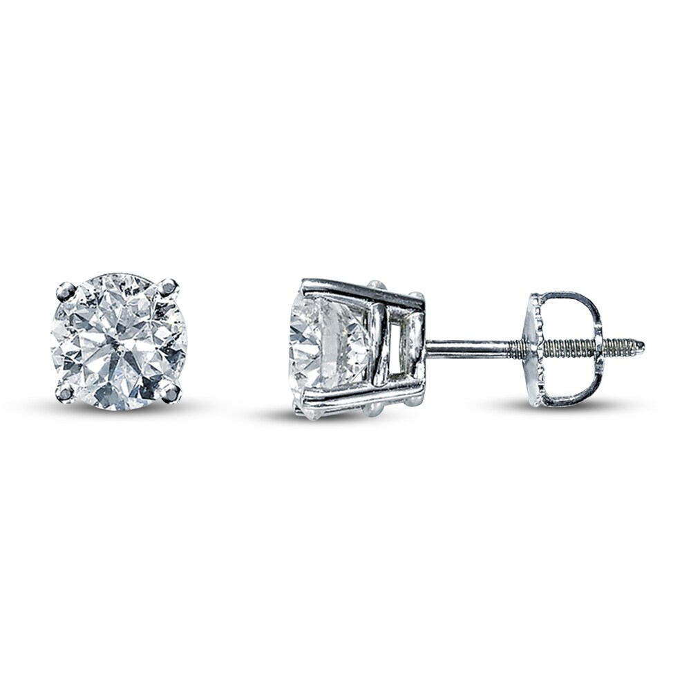 Diamond Solitaire Earrings 2 ct tw Round 14K White Gold (I1/I) sJci9FTD