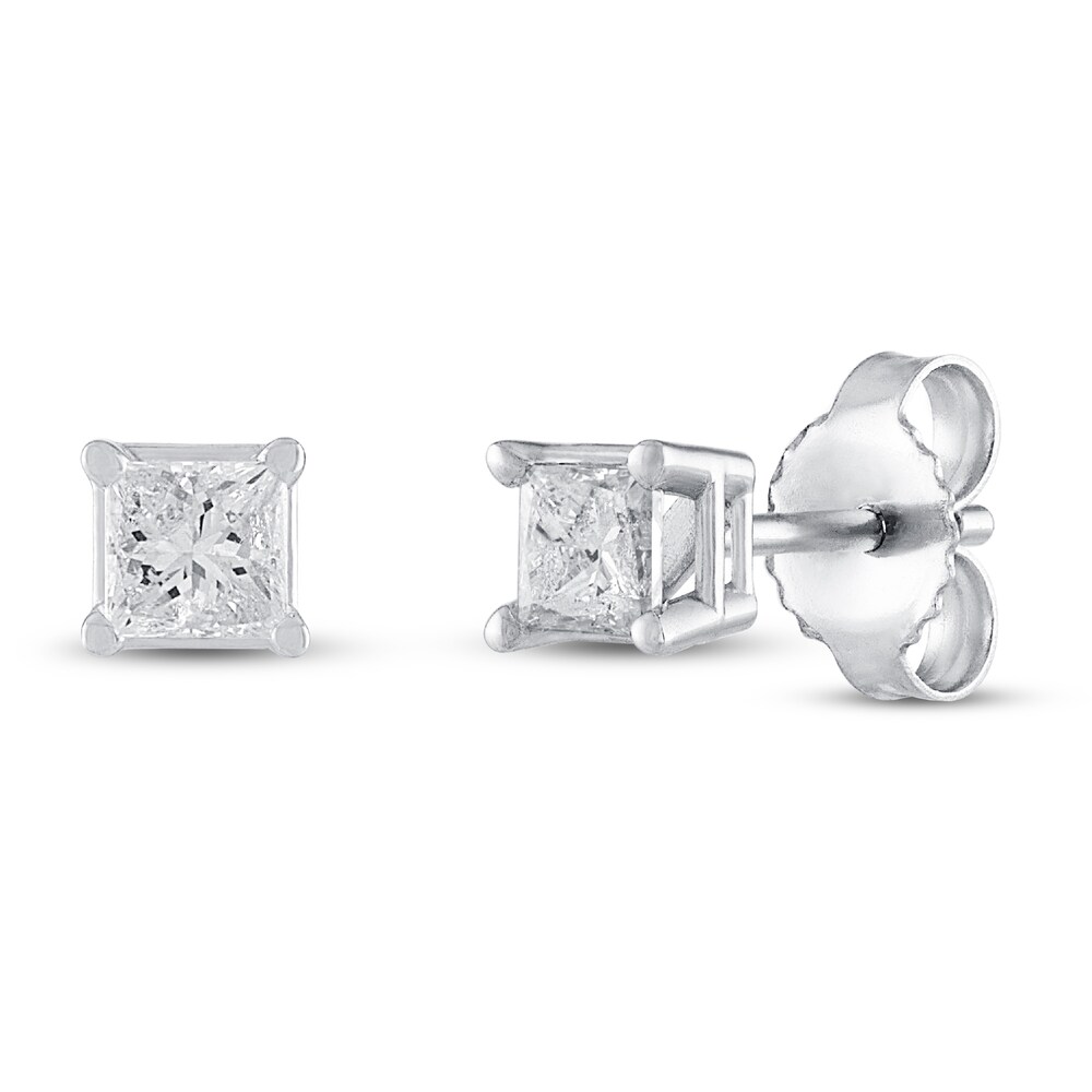 Diamond Solitaire Earrings 1/10 ct tw Princess 14K White Gold (I2/I) sXWwIdfT