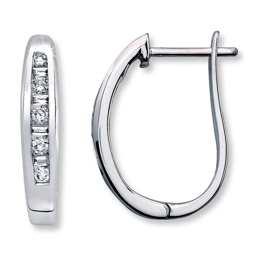 Diamond Hoop Earrings 1/4 ct tw Round/Baguette 10K White Gold sauAP2VD