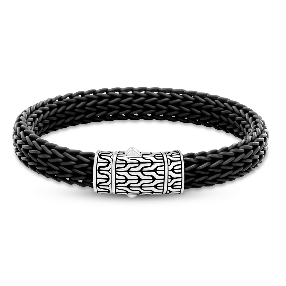 John Hardy Men's Classic Chain Station Bracelet Rubber/Sterling Silver 8.09" sbbnbxdB