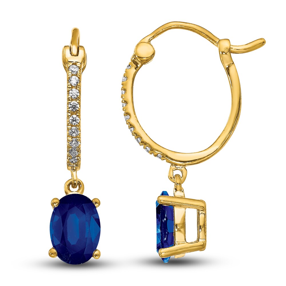 Natural Blue Sapphire Dangle Earrings 1/10 ct tw Diamonds 14K Yellow Gold sd89z4IQ