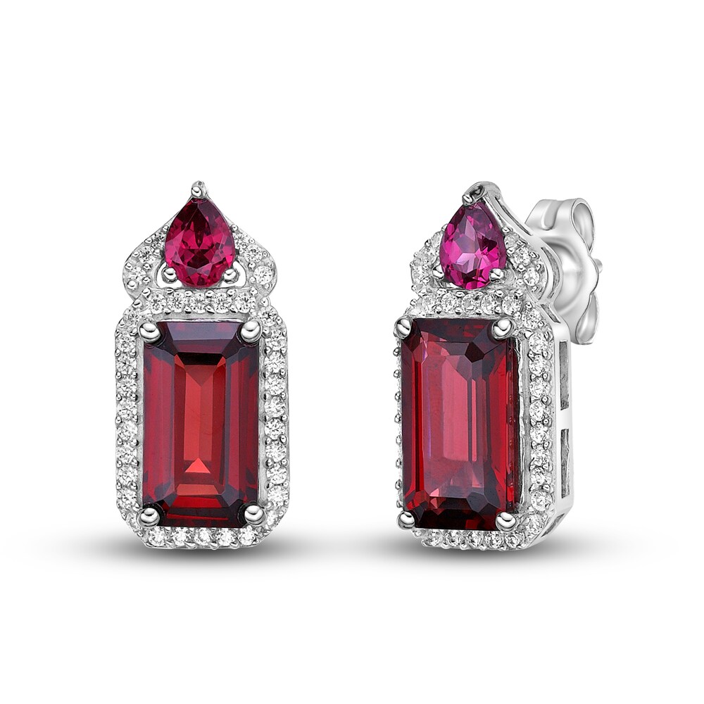 Natural Garnet Earrings 1/4 ct tw Diamonds 10K White Gold sqnHaj81