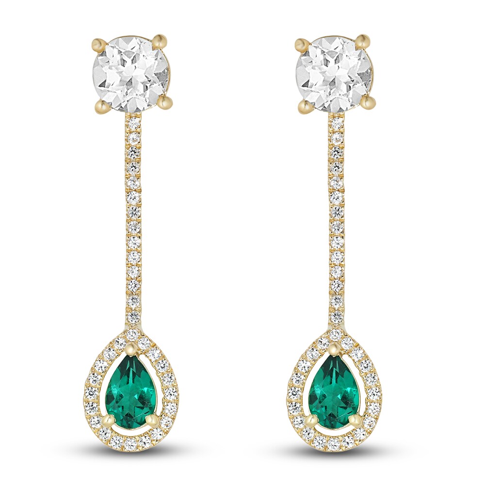 Lab-Created Emerald & Lab-Created White Sapphire Dangle Earrings 10K Yellow Gold st8a15KR