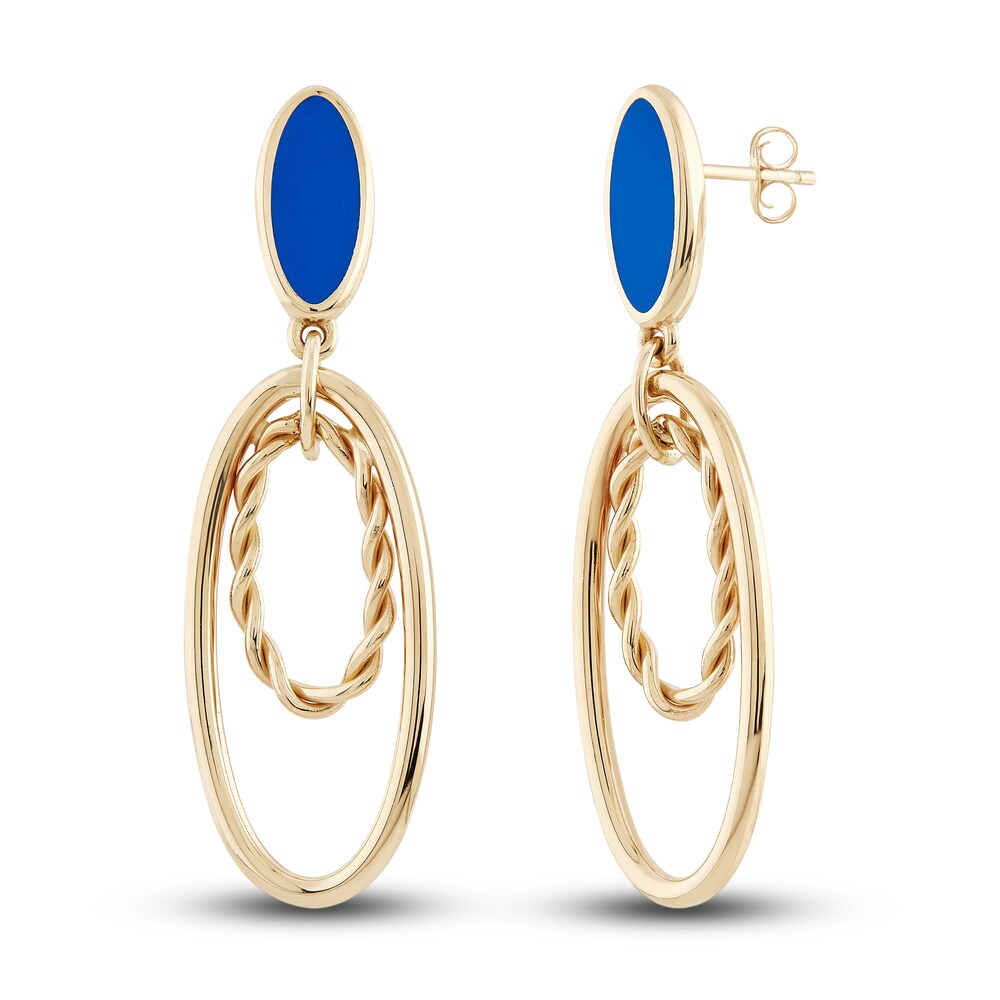 Italia D\'Oro Oval Dangle Earrings Blue Enamel 14K Yellow Gold svQYBKmz