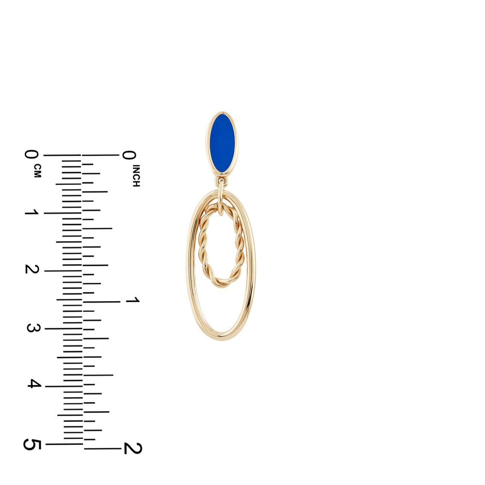 Italia D\'Oro Oval Dangle Earrings Blue Enamel 14K Yellow Gold svQYBKmz
