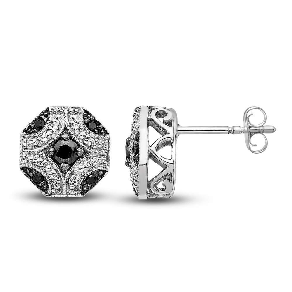 Black & White Diamond Stud Earrings 1/4 ct tw Round 14K White Gold sw4UWHPK