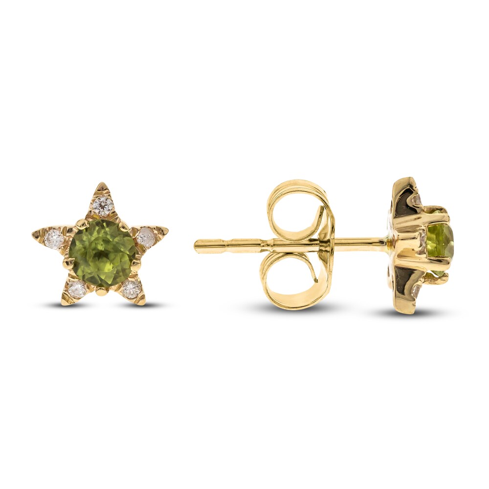 Natural Peridot Earrings 1/20 ct tw Diamonds 14K Yellow Gold t7PoPMKj