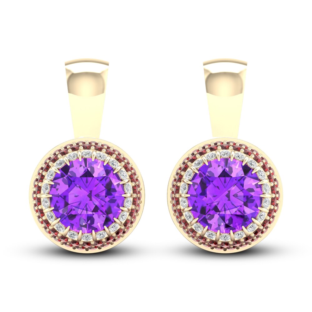 Natural Amethyst & Natural Garnet Earrings 1/5 ct tw Diamonds 14K Yellow Gold t8IOvAzU