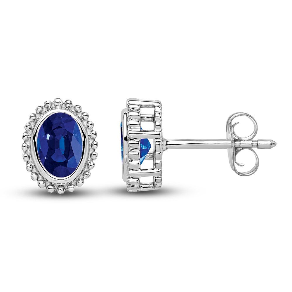 Natural Blue Sapphire Stud Earrings 14K White Gold tA78r1PD