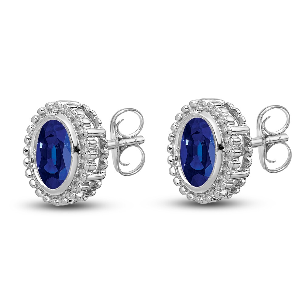 Natural Blue Sapphire Stud Earrings 14K White Gold tA78r1PD