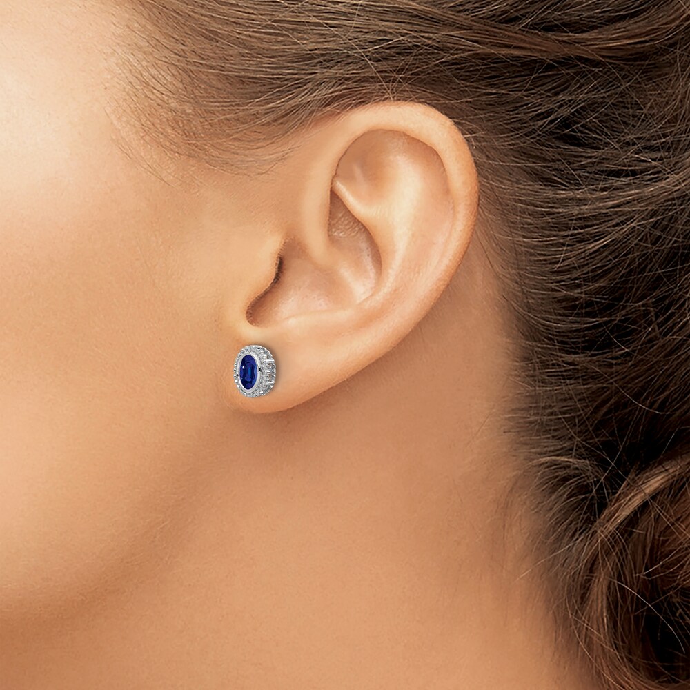 Natural Blue Sapphire Stud Earrings 14K White Gold tA78r1PD