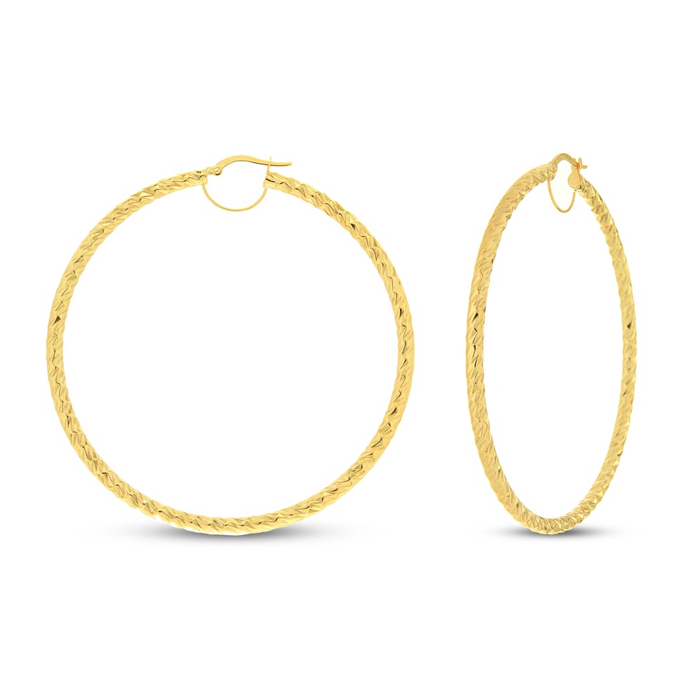 Patterned Hoop Earrings 14K Yellow Gold tAX8Wkf2