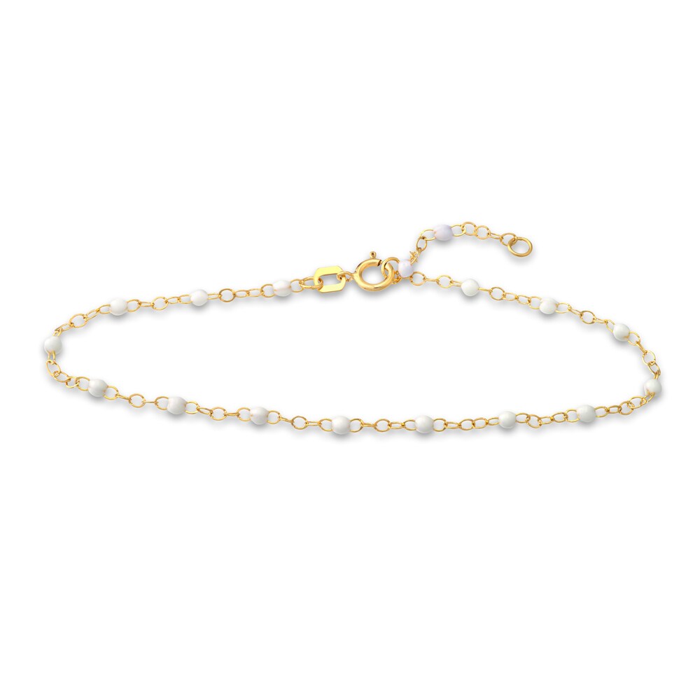 Bead Bracelet White Enamel 14K Yellow Gold 7.5\" tNlue4AG