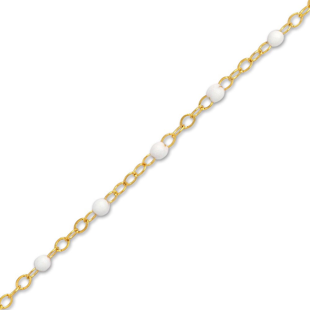 Bead Bracelet White Enamel 14K Yellow Gold 7.5\" tNlue4AG