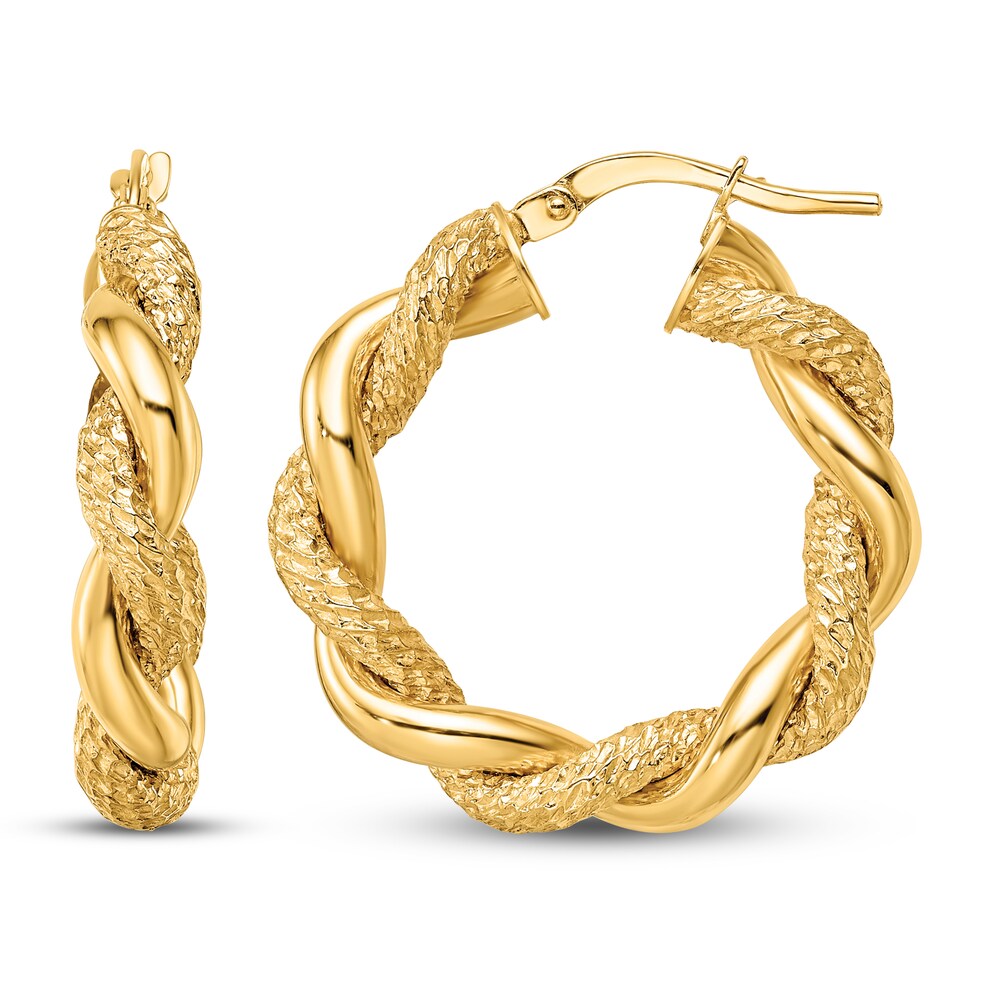 Diamond cut Twisted Hoop Earrings 14K Yellow Gold tOAYdOGu