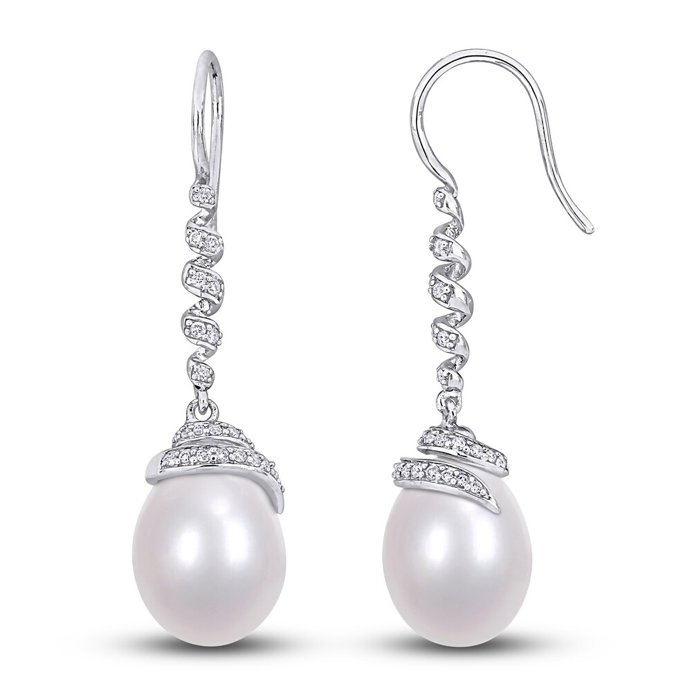 Cultured Freshwater Pearl Earrings 1/4 ct tw Diamonds 14K White Gold tUDXBfTJ