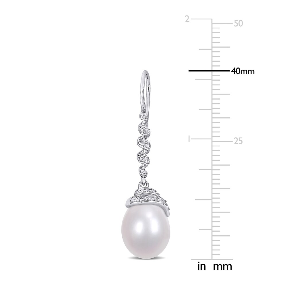 Cultured Freshwater Pearl Earrings 1/4 ct tw Diamonds 14K White Gold tUDXBfTJ