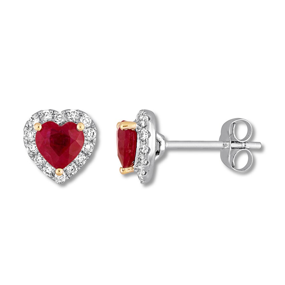 Natural Ruby Earrings 1/4 ct tw Diamonds 14K Two-Tone Gold tUJgSwGJ