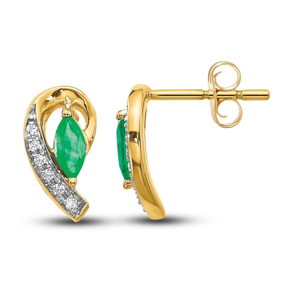 Natural Emerald Earrings 1/20 ct tw Diamonds 14K Yellow Gold tahLkJhG