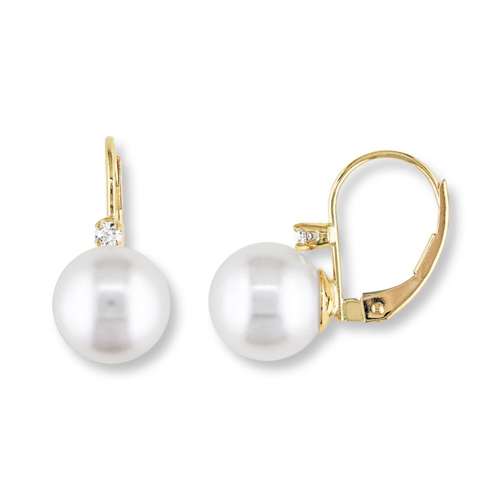 Cultured Pearl Earrings 1/10 ct tw Diamonds 14K Yellow Gold tbcMMKbS
