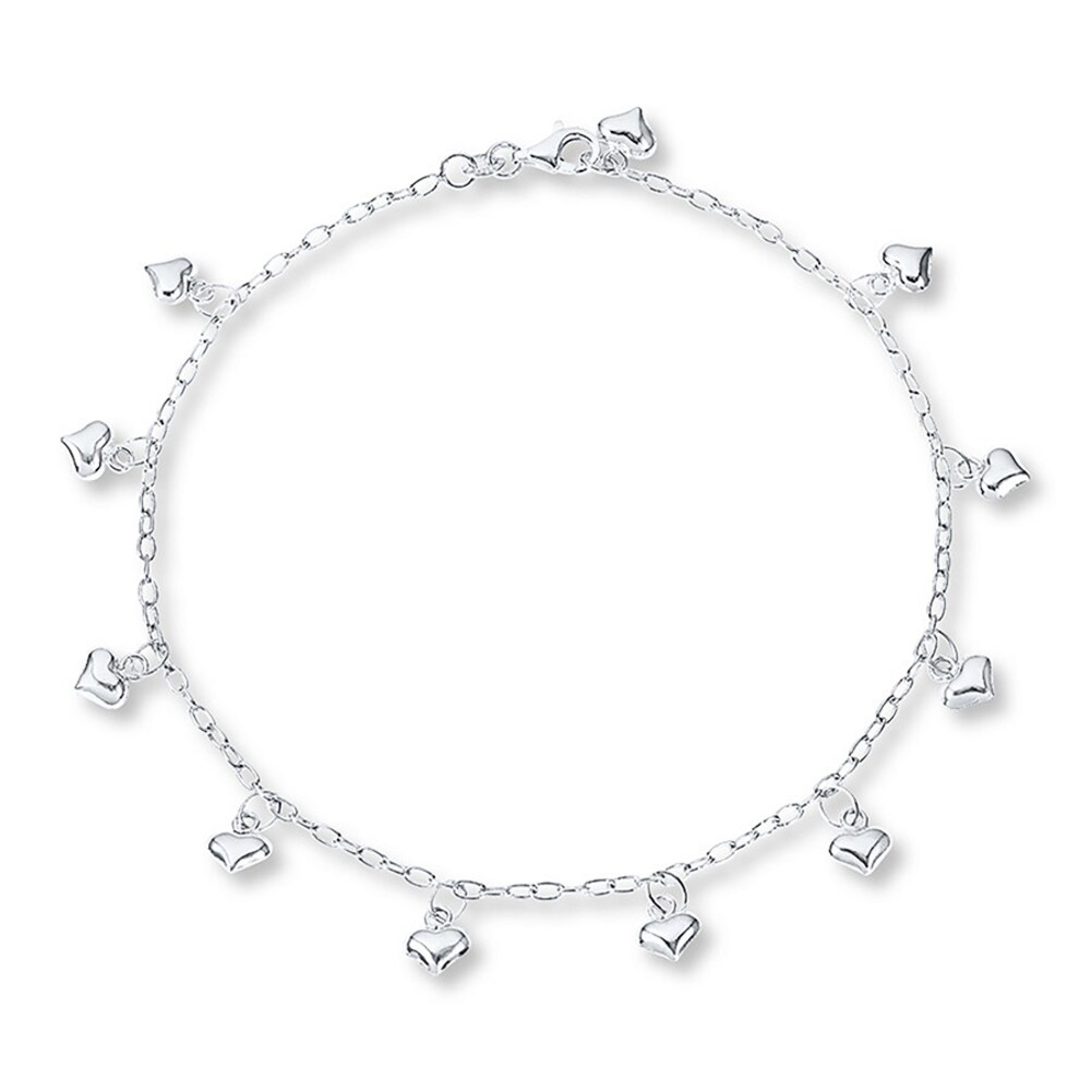 Puffed Heart Anklet Sterling Silver 10 Length thqM9SHf